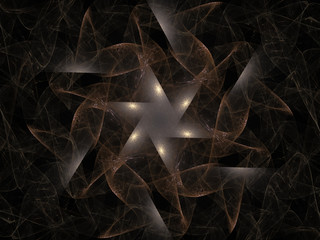 Fractal pattern of  brown pleats organza  on  black background