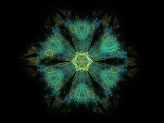 Fractal pattern of  abstract green flower  on  black background