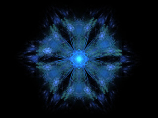 Fractal pattern of  abstract blue snowflake  on  black background