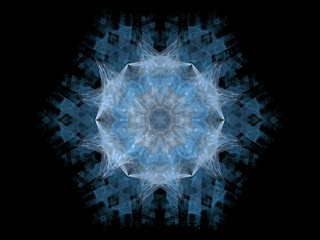 Fractal pattern of  abstract blue snowflake  on  black background