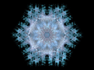 Fractal pattern of  abstract blue snowflake  on  black background