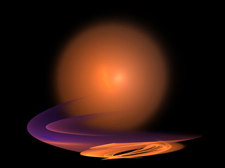 Fractal pattern of bright orange sphere on  black background