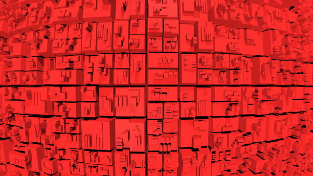 4k Seamless looping 3d animation of an abstract red blocks background