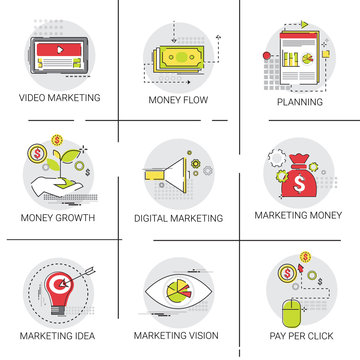 Digital Marketing Vision Business Economy Icon Set Vector Illustration