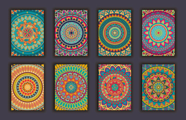 Collection retro cards. Ethnic backgrounds. Card of invitation.