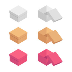 Isometric cardboard box packaging isolated, vector illustration design