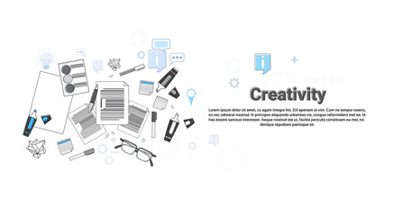 Creativity Process New Creative Idea Business Concept Banner Thin Line Vector Illustration