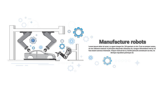 Manufacture Robots Industrial Automation Production Web Banner Vector Illustration