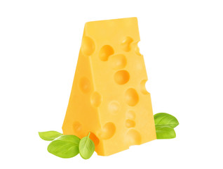 Piece of cheese isolated on white background.