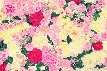 Background many flowers, floral decoration wall. Gentle pastel t