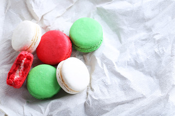 Tasty french red and green macarons