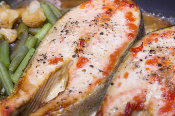 baked salmon and vegetables
