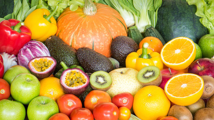 Arrangement various fresh fruits and vegetables for eating  healthy