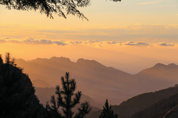 Mountain landscape at sunrise, Corse, France.