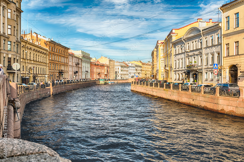 Sticker Scenic view over Moyka River embankment, St. Petersburg, Russia