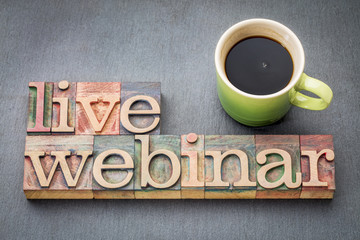 live webinar word abstract  in wood type