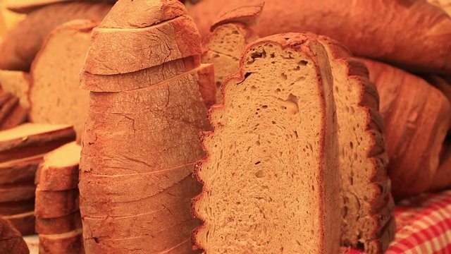 Heap of fresh homemade breads at hte bazaar