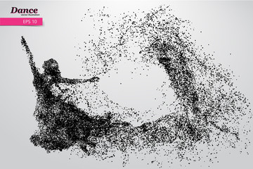 Fototapeta na wymiar Silhouette of a dancing girl from particle. Dancer woman.