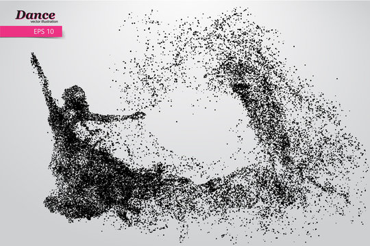 Silhouette of a dancing girl from particle. Dancer woman.
