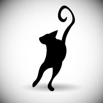 Black Silhouette Cat Animal Pet Web Icon Flat Vector Illustration