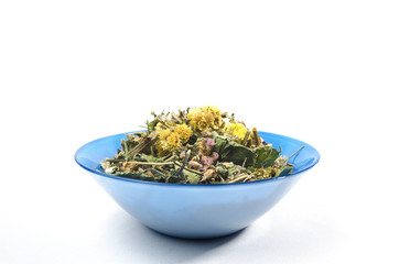 Blooming sally dried flowers. Traditional Russian tea