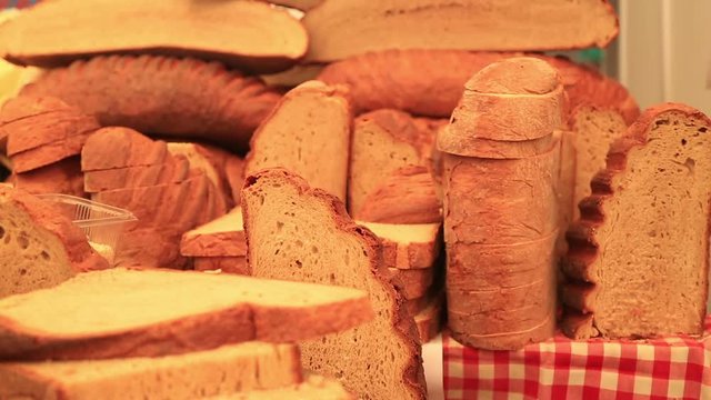 Heap of fresh homemade breads at hte bazaar