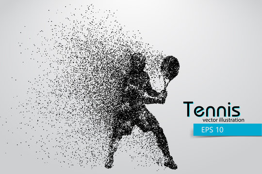 Silhouette of a tennis player from particles.