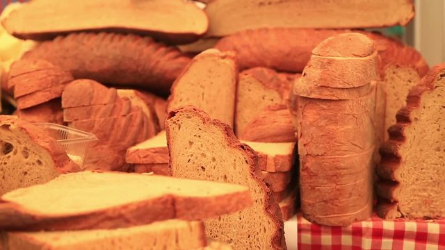 Heap of fresh homemade breads at hte bazaar