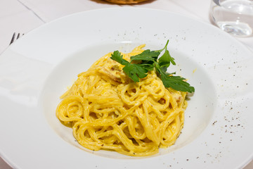 Tasty Spaghetti Carbonara with eggs