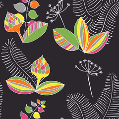 Scandinavian vector floral seamless pattern. Simple hand drawn elements in nordic style. Reapiting tileable composition for your design.