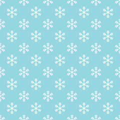 Winter seamless pattern with cute white snowflakes on blue background.