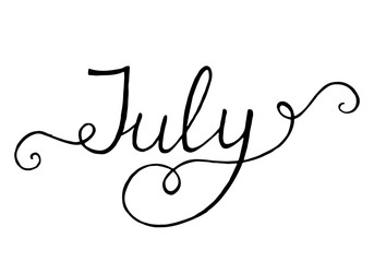 July - hand drawn lettering. Perfect brush typography for cards, poster, t-shirt, invitations. Vector illustration.