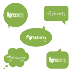 Flat design speech bubbles set, collection with hashtag greenery, color of the year 2017.