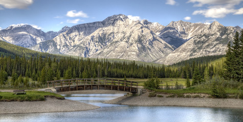 Naklejka na ściany i meble Walking bridge in the Rockies,Alberta,canada
