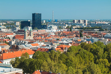 Fototapeta na wymiar Panoramic view of Zagreb center and modern business towers, urban skyline 