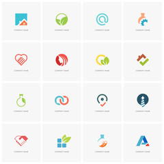 Total logo set - real property, science, industry, love, business, beauty, nature and ecology flat icons.