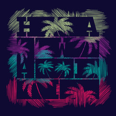 Hawaii typography poster. Concept in vintage style for print production. T-shirt fashion Design.