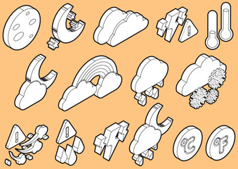illustration of info graphic weather icons set concept in isometric 3d graphic