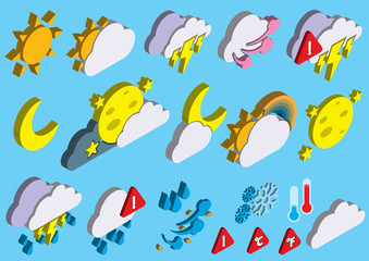 illustration of info graphic weather icons set concept in isometric 3d graphic