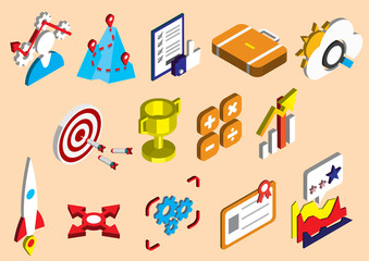 illustration of info graphic business plan icons set concept in isometric 3d graphic