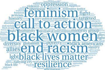 Fototapeta premium Black Women Word Cloud on a white background.
