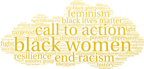 Black Women Word Cloud on a white background.
