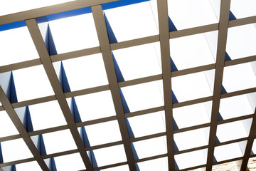 Fragment of ceiling or roof modular steel structure.