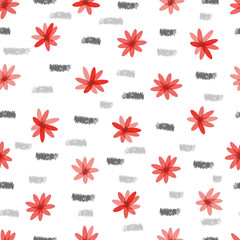 Abstract floral vector background. Seamless pattern with delicate red flowers. 