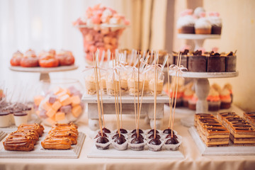 Delicious wedding reception candy bar dessert table