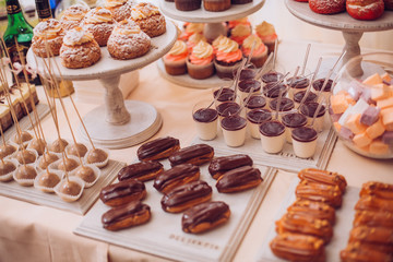 Delicious wedding reception candy bar dessert table