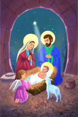 Christmas nativity scene / postcard / illustration painting © jenteva