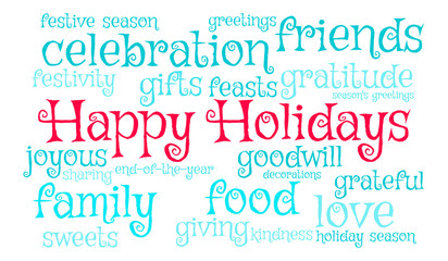 Happy Holidays word cloud on a white background. 