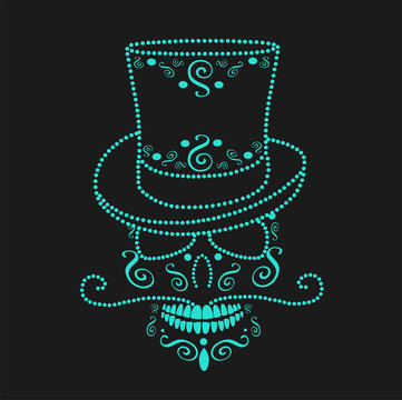 Skull vector background for fashion design, patterns, tattoos with cylinder hat 