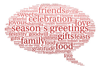 Season's Greetings word cloud on a white background. 